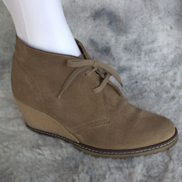 J Crew MacAlister Leather Wedge Women's Ankle Boots | Tan | Size 7 | Tie Close - Picture 7 of 13